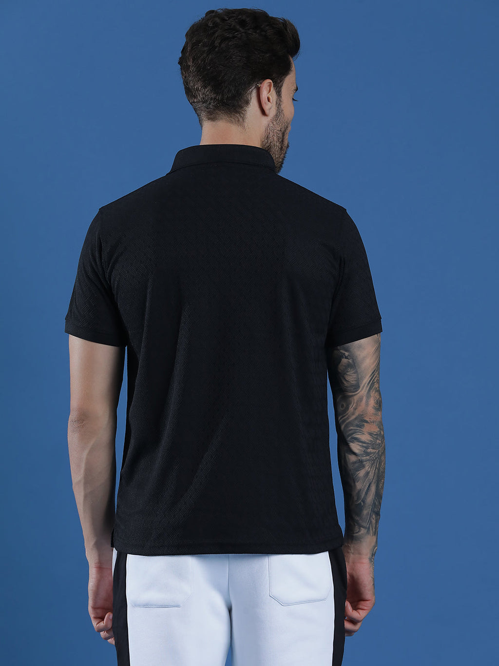 Dryfit Polyester Jacquard Textured Polo Neck Half Sleeve T-Shirt