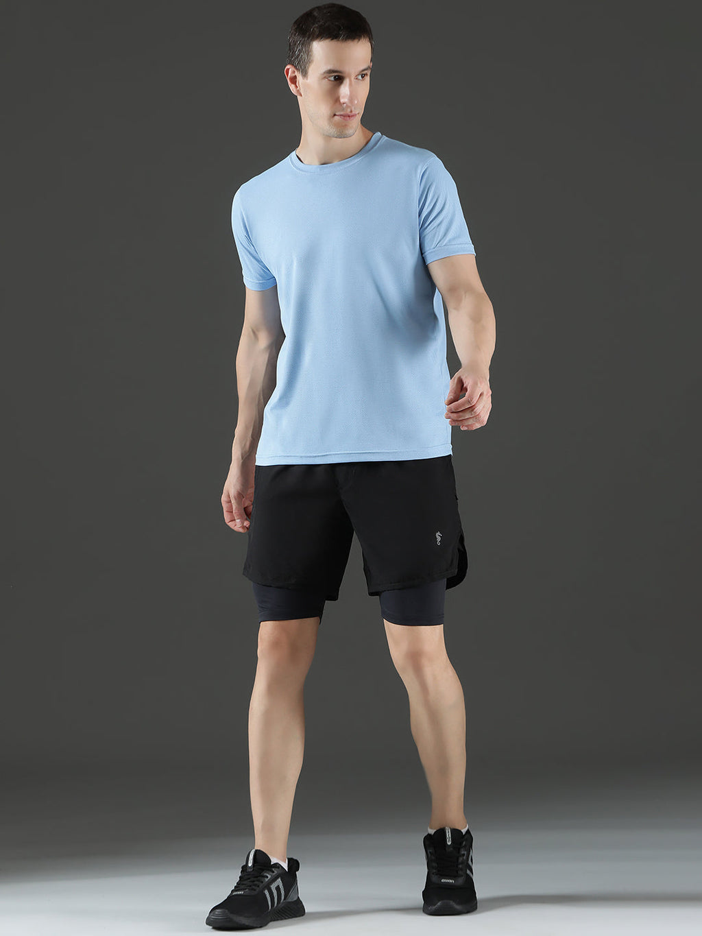 Polyester Jacquard Textured Round Neck Slim Fit Half Sleeve T-Shirt