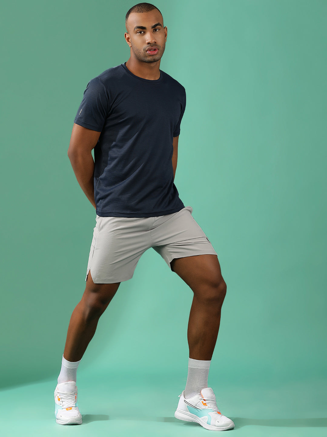 Polyester Lycra Jacquard Textured Round Neck Slim Fit Half Sleeve T-Shirt