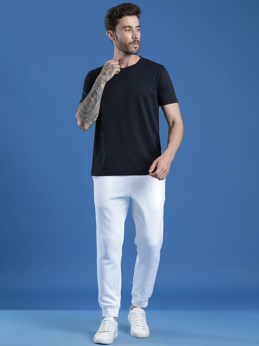 Polyester Jacquard Textured Round Neck Slim Fit Half Sleeve T-Shirt
