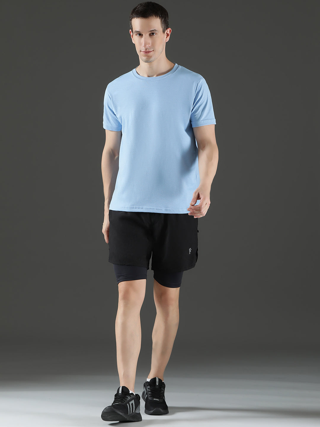 Polyester Lycra Jacquard Textured Round Neck Slim Fit Half Sleeve T-Shirt