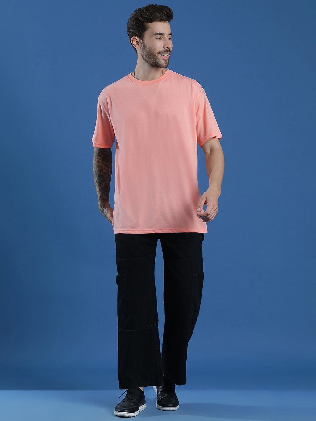 Single Jersey Oversized Round Neck Drop Shoulder Half Sleeve T-Shirt