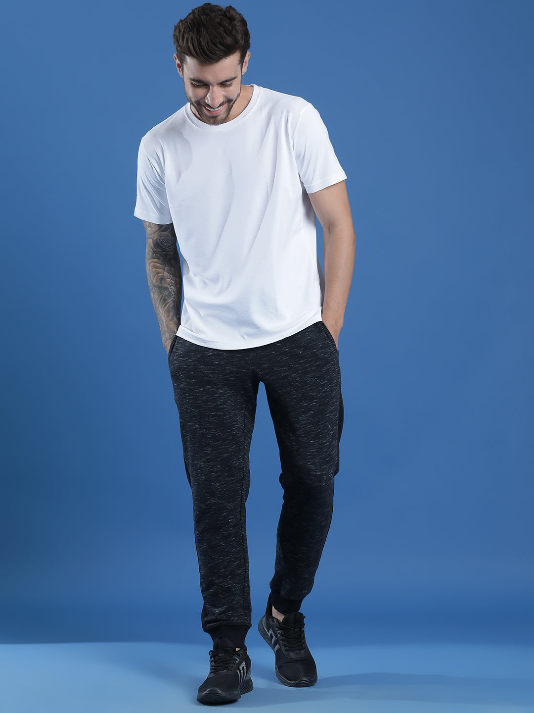 Polyester Lycra Jacquard Textured Round Neck Slim Fit Half Sleeve T-Shirt