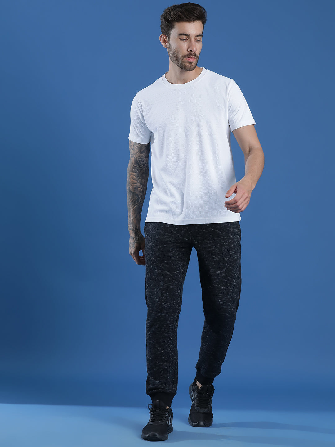 Polyester Jacquard Textured Round Neck Slim Fit Half Sleeve T-Shirt