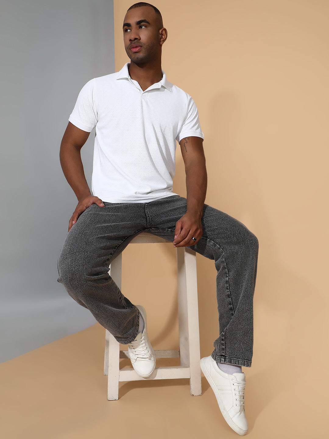 Dryfit Polyester Jacquard Textured Polo Neck Half Sleeve T-Shirt