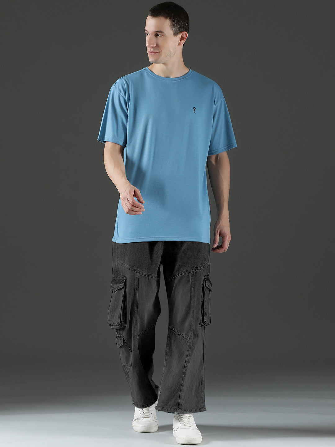Single Jersey Oversized Round Neck Drop Shoulder Half Sleeve T-Shirt