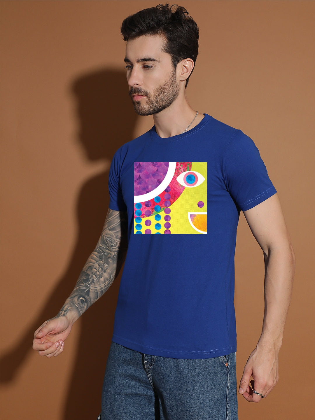 Breezer Tribe Cotton Printed Casual T-Shirt for Men | Round Neck, Half Sleeves, Regular Fit