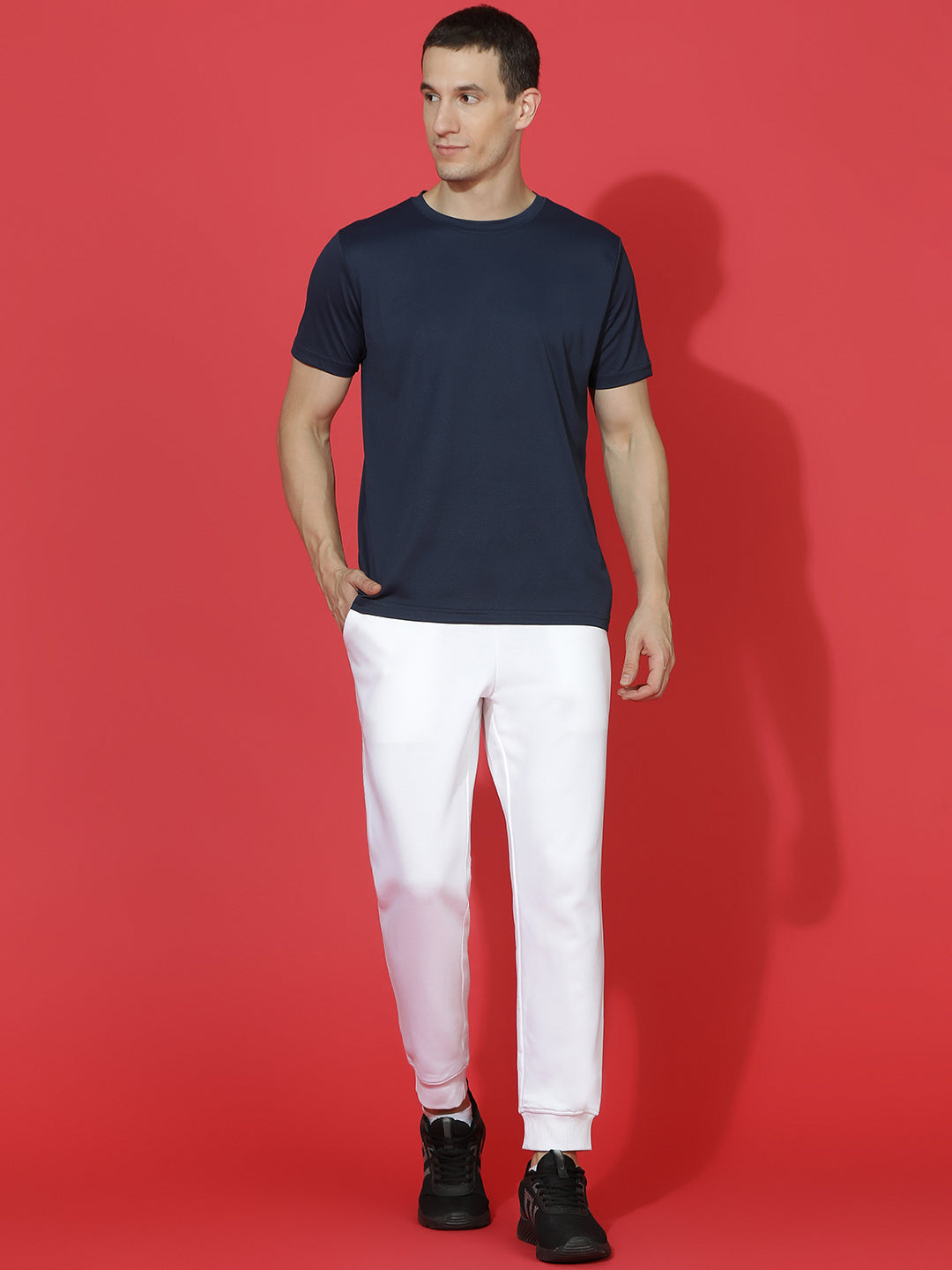 Polyester Jacquard Textured Round Neck Slim Fit Half Sleeve T-Shirt