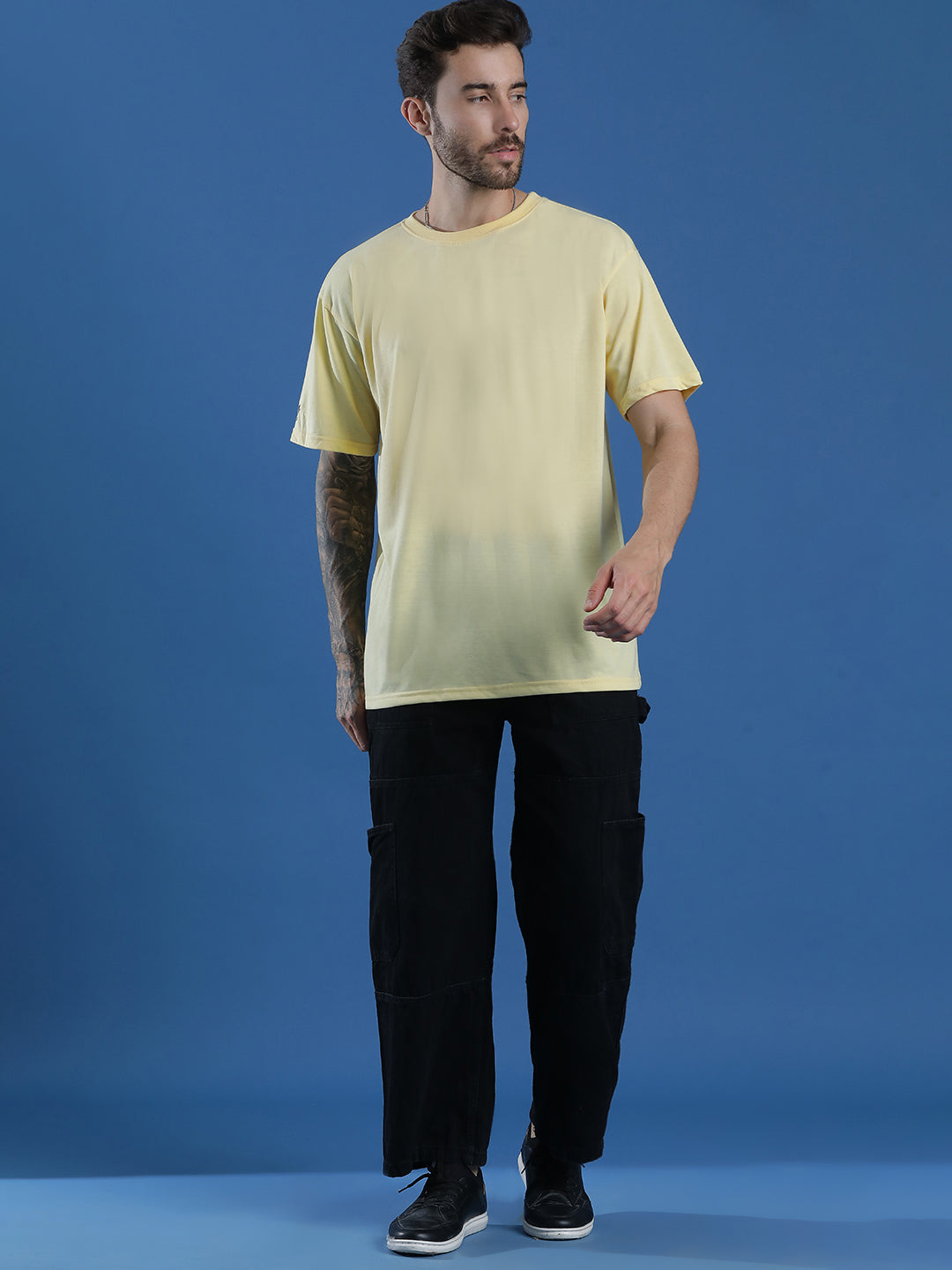 Single Jersey Oversized Round Neck Drop Shoulder Half Sleeve T-Shirt