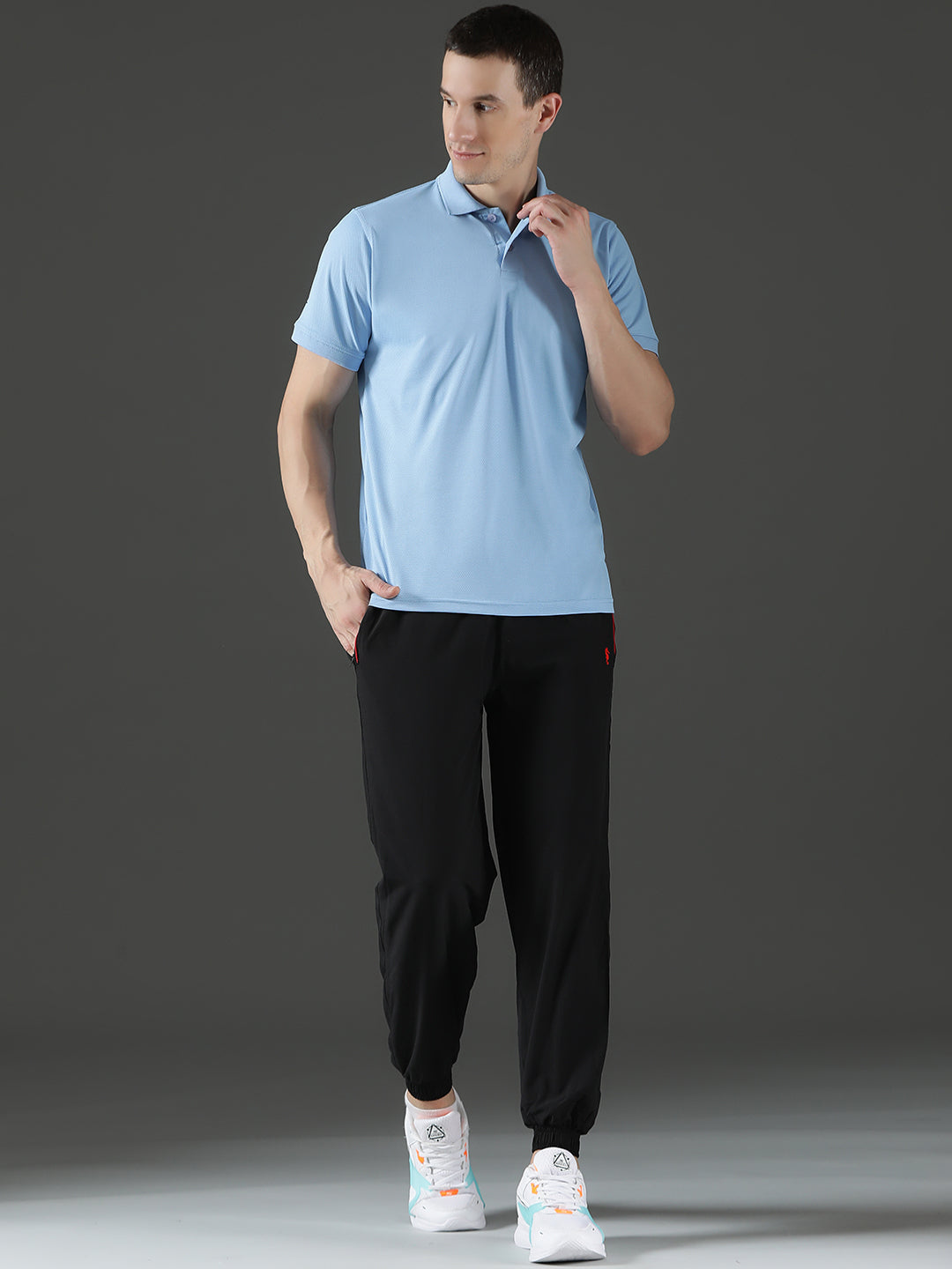 Dryfit Micro Polyester Textured Polo Neck Slim Fit Half Sleeve T-Shirt
