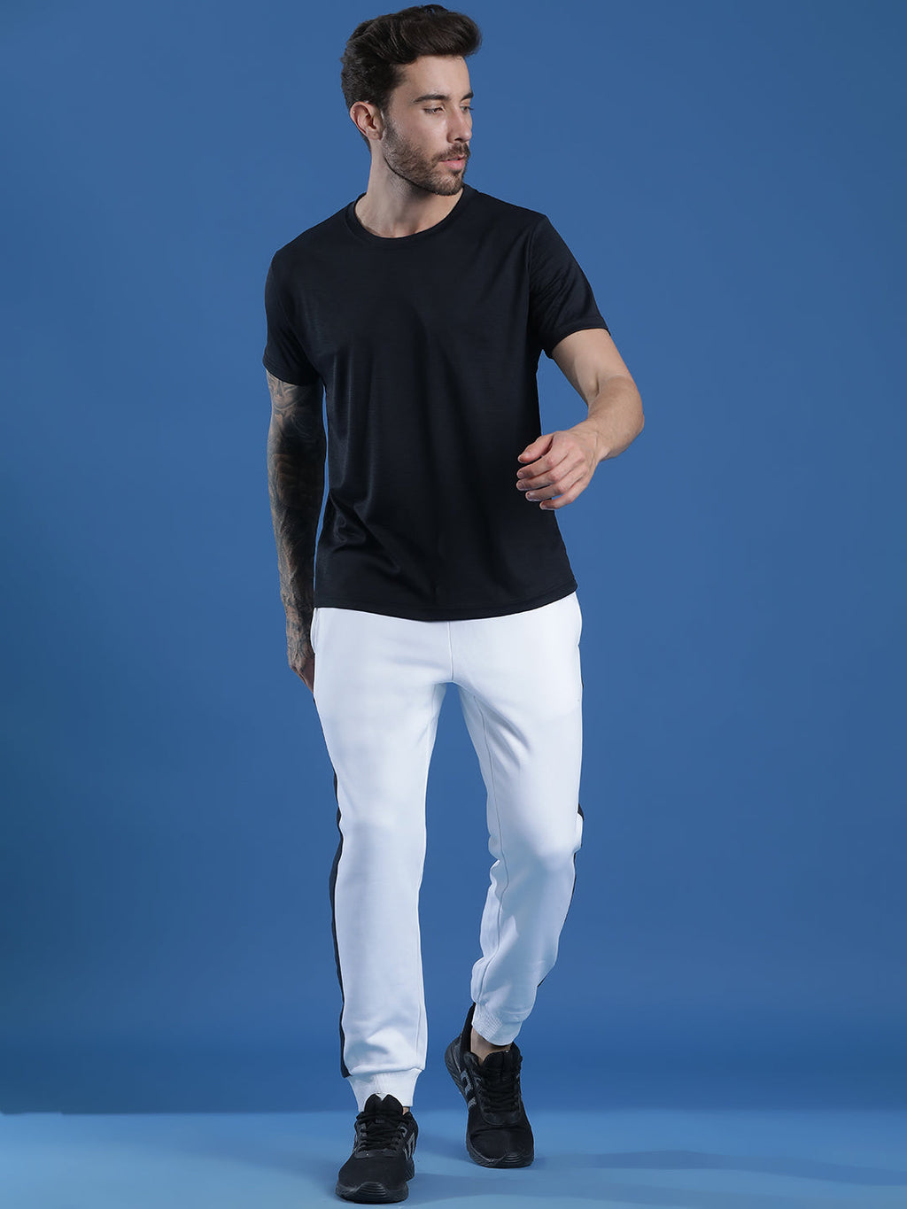 Polyester Lycra Jacquard Textured Round Neck Slim Fit Half Sleeve T-Shirt