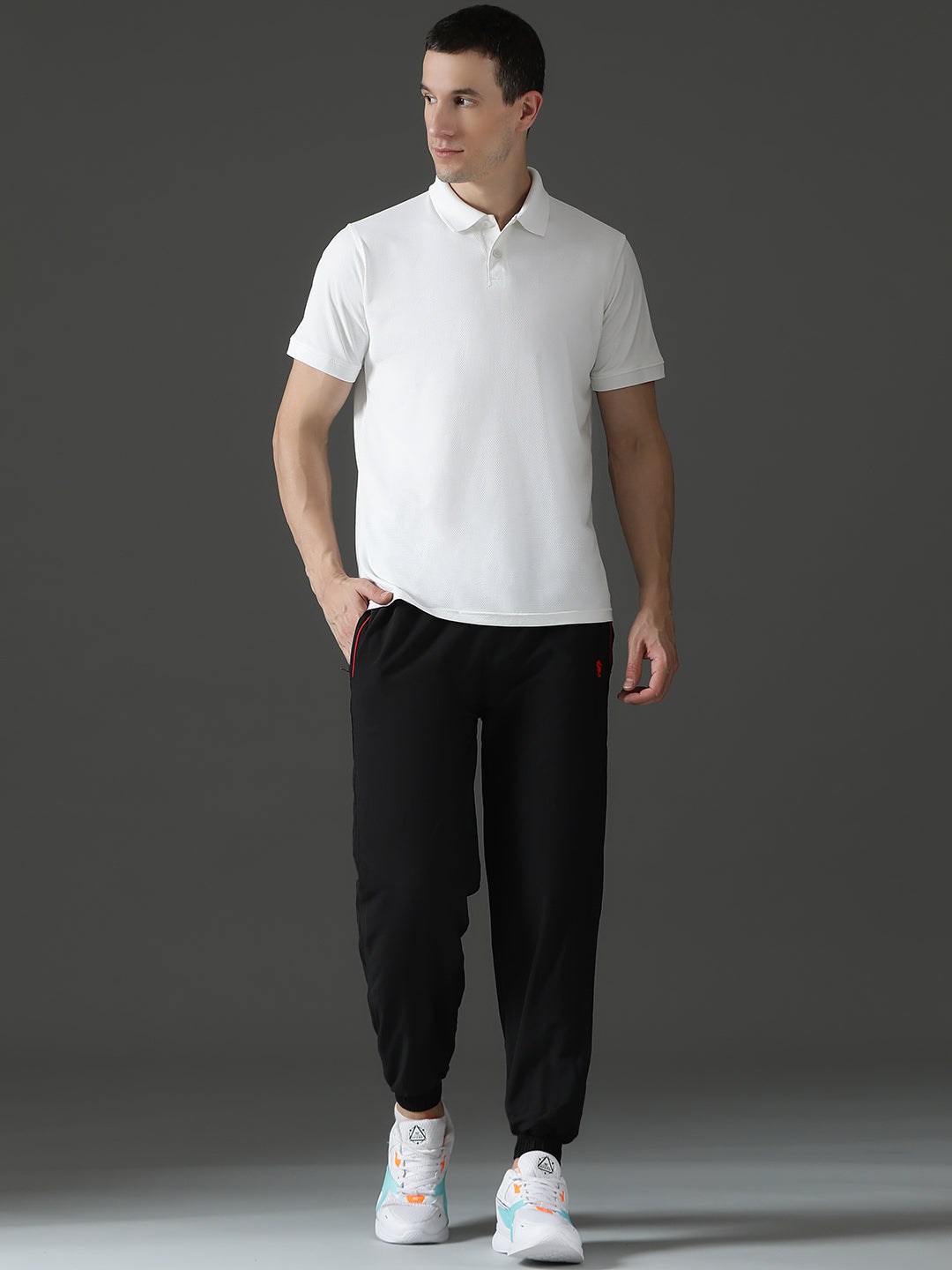 Dryfit Micro Polyester Textured Polo Neck Slim Fit Half Sleeve T-Shirt