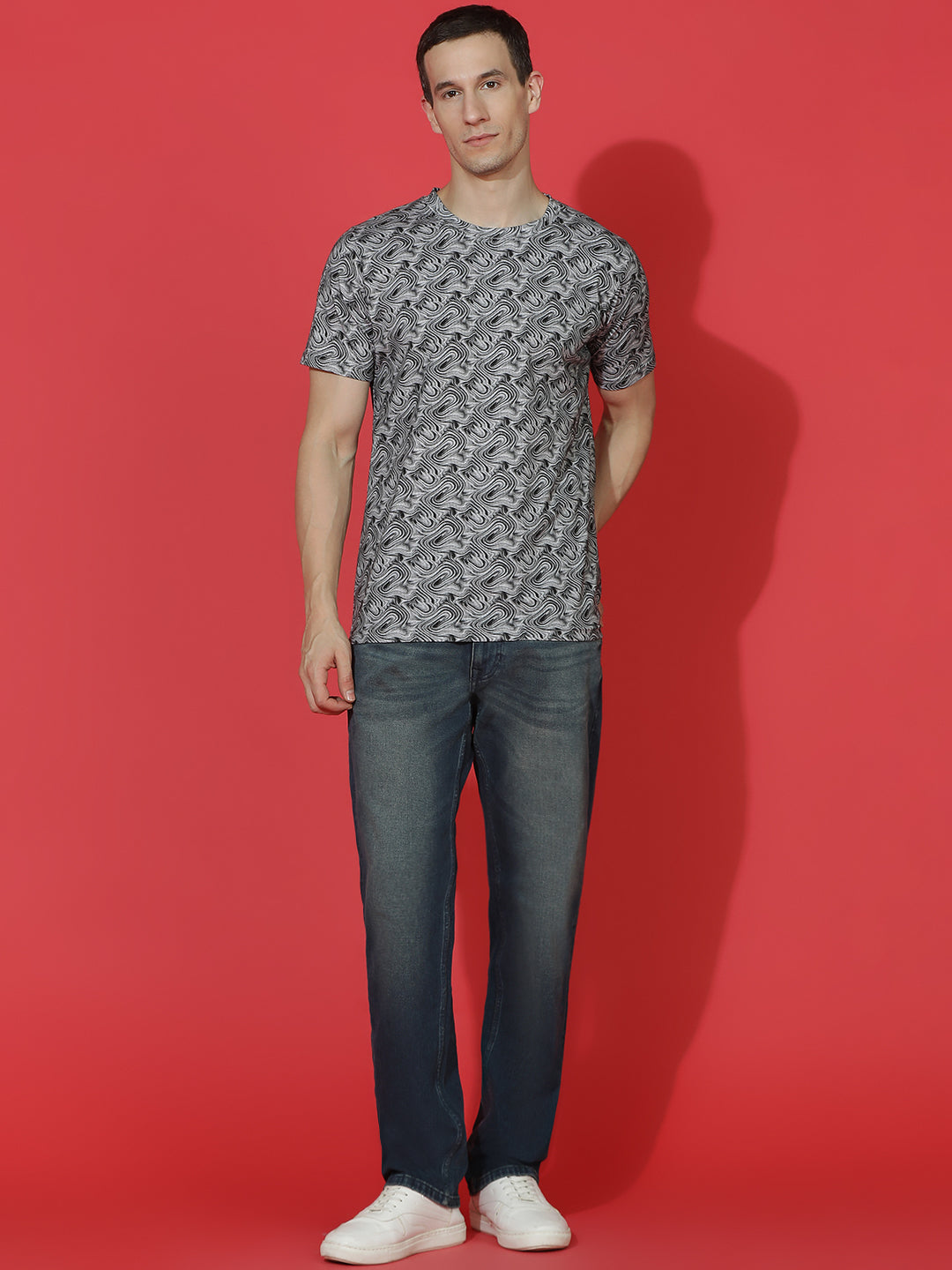 Single Jersey Round Neck Slim Fit Printed Half Sleeve T-Shirt