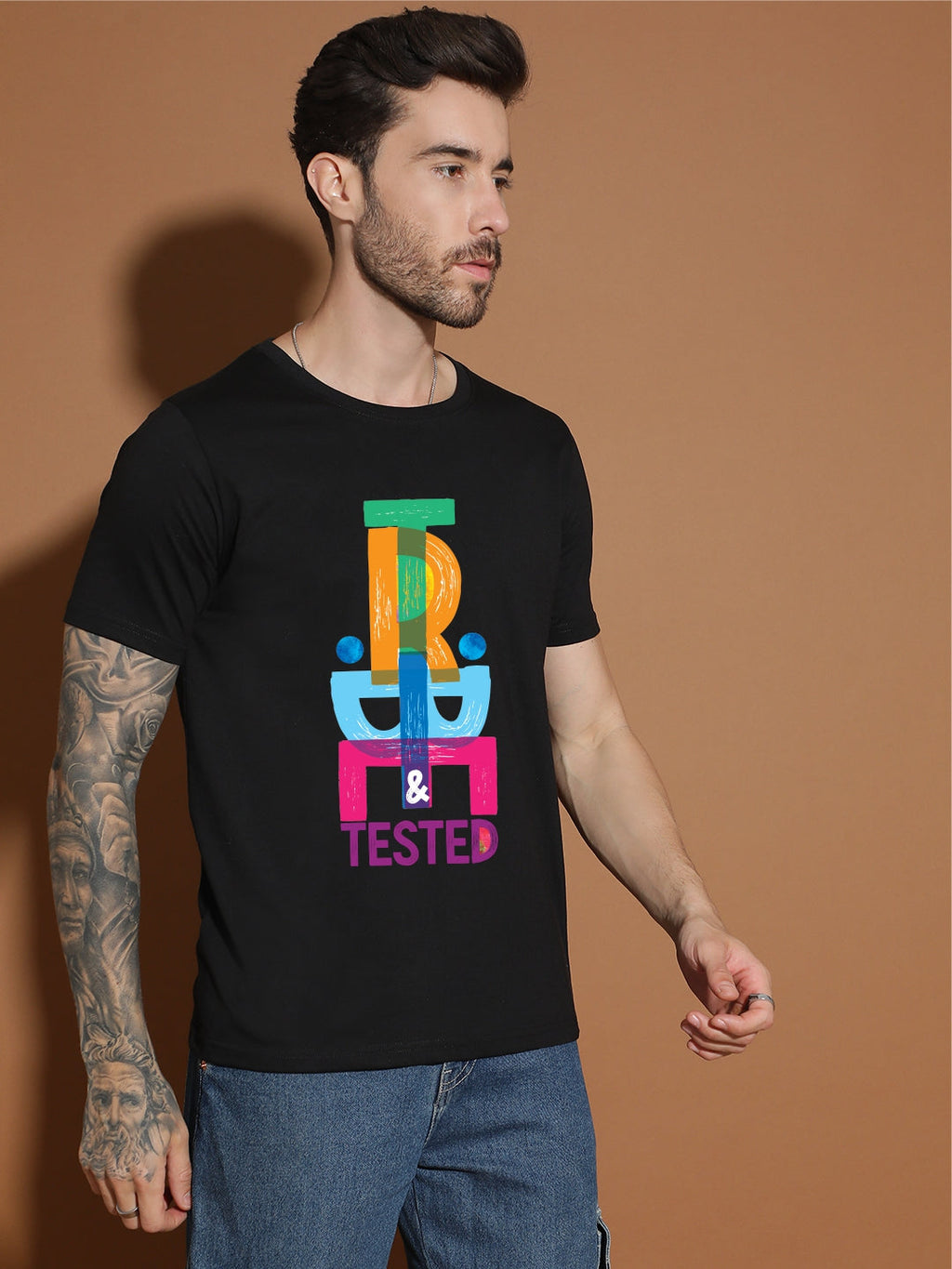 Breezer Tribe Men’s Cotton Single Jersey Round Neck Regular Fit Printed Half Sleeve Casual T-Shirt