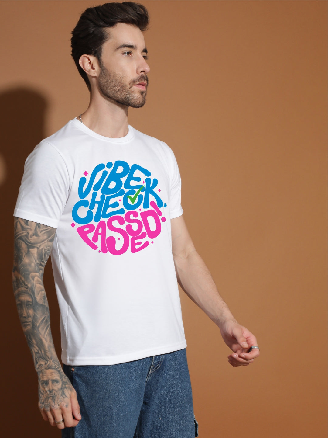 Breezer Tribe White Round Neck Cotton T-Shirt for Men | Regular Fit, Half Sleeves, Casual Printed Style