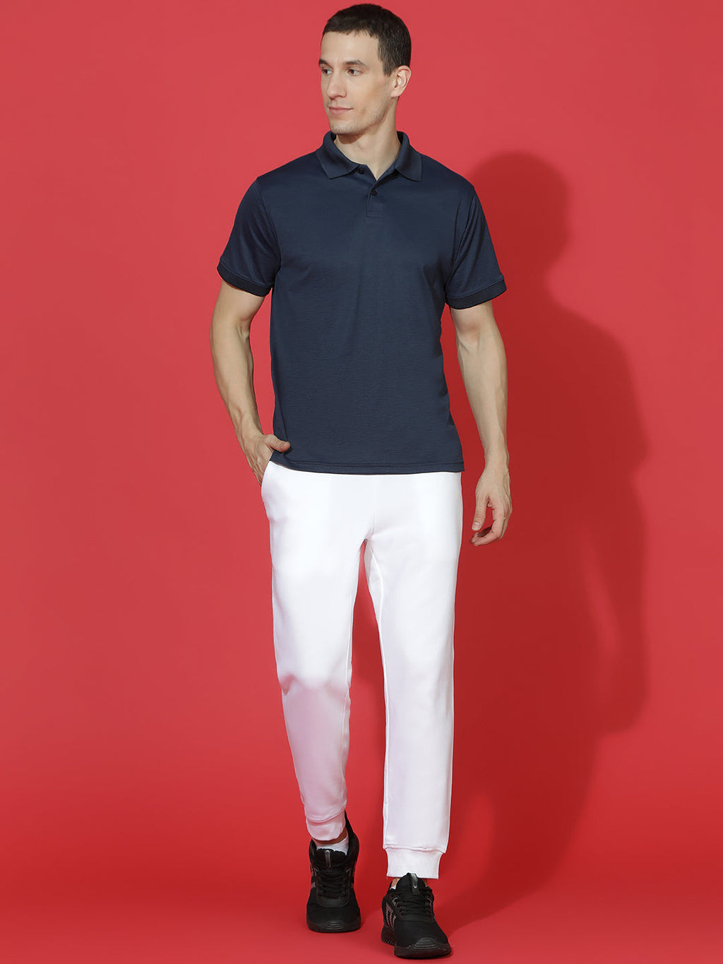 Polyester Lycra Jacquard Textured Polo Neck Half Sleeve T-Shirt