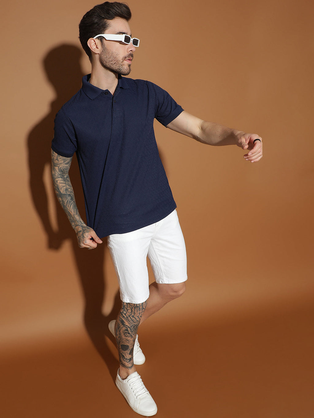 Dryfit Polyester Jacquard Textured Polo Neck Half Sleeve T-Shirt