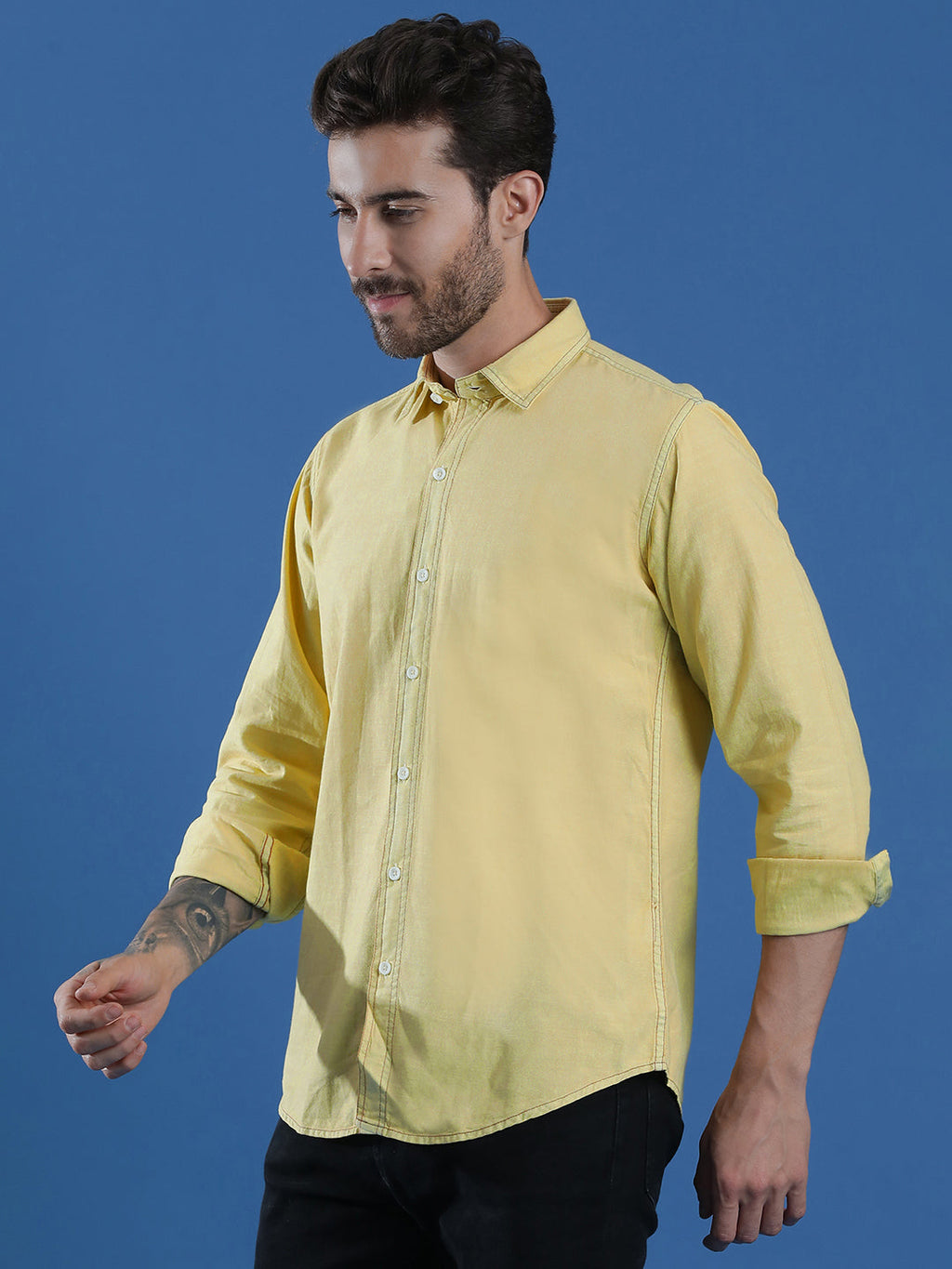 Denim Regular Fit Full Sleeve Cutaway Collar Casual Shirt