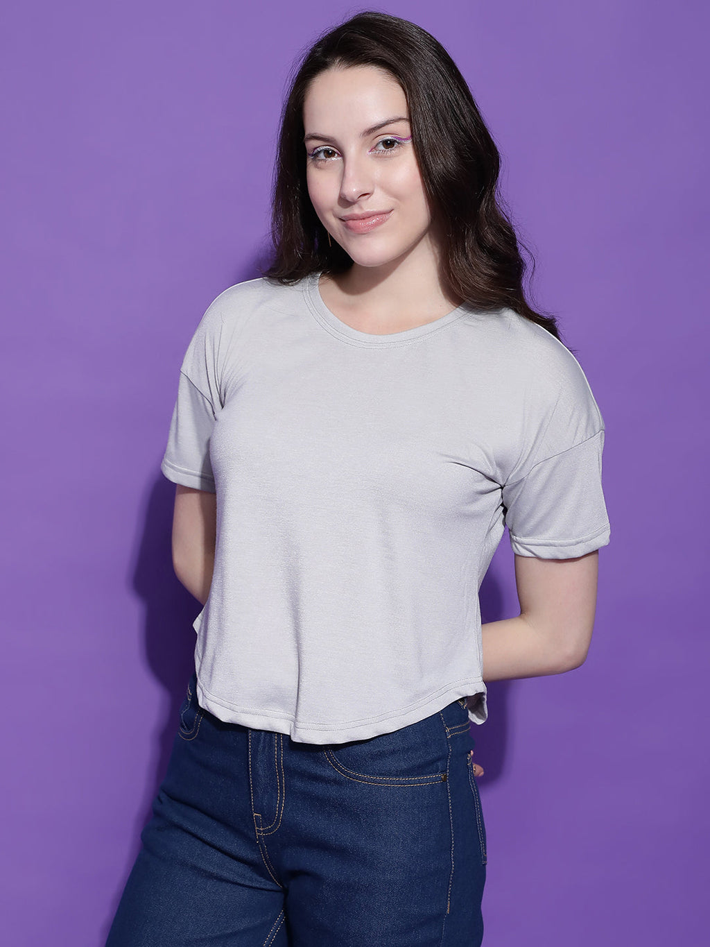Round Neck Regular Fit Half Sleeve Crop Top T-shirt