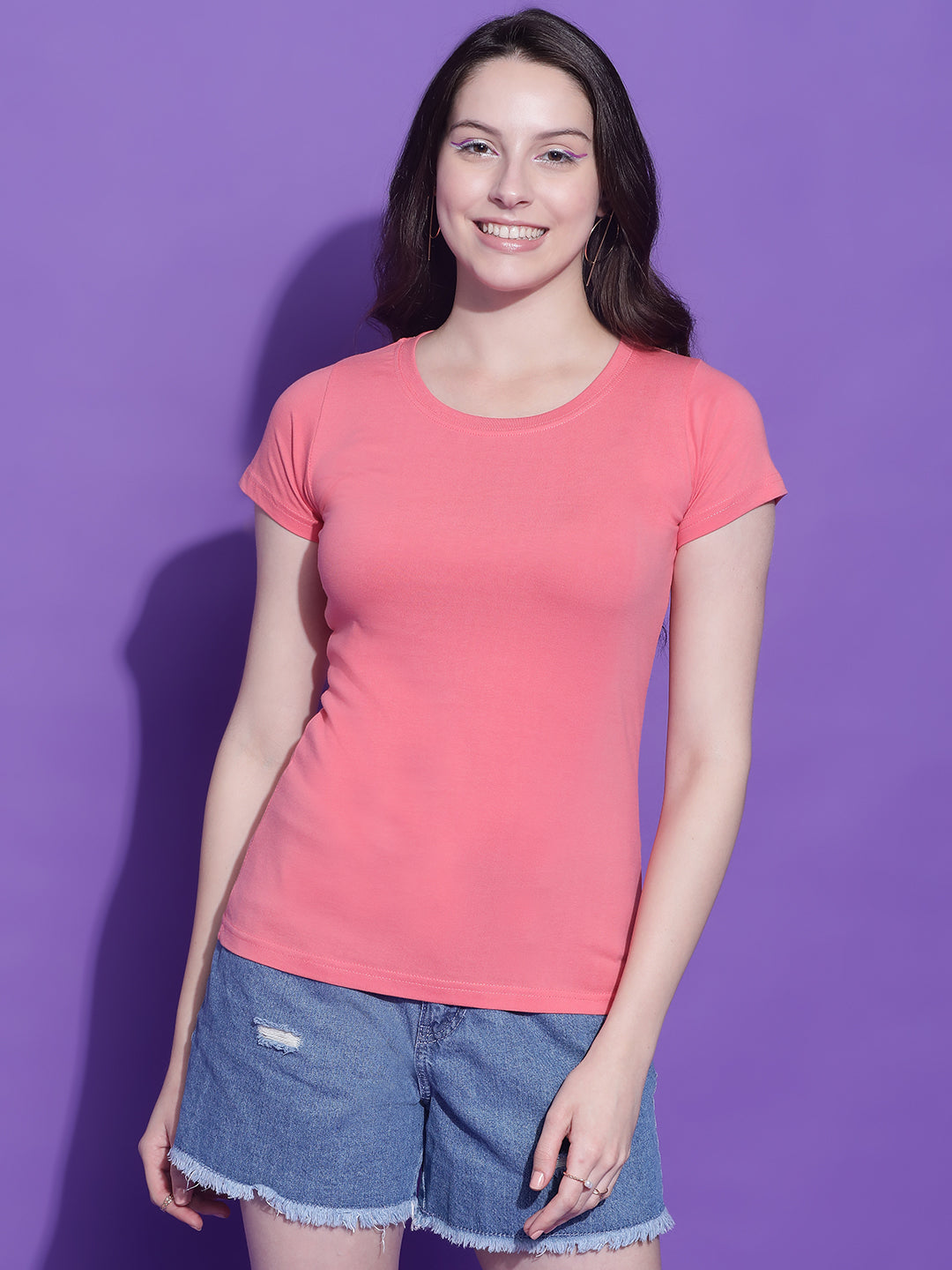 Round Neck Regular Fit Crop Top Half Sleeves T-Shirt