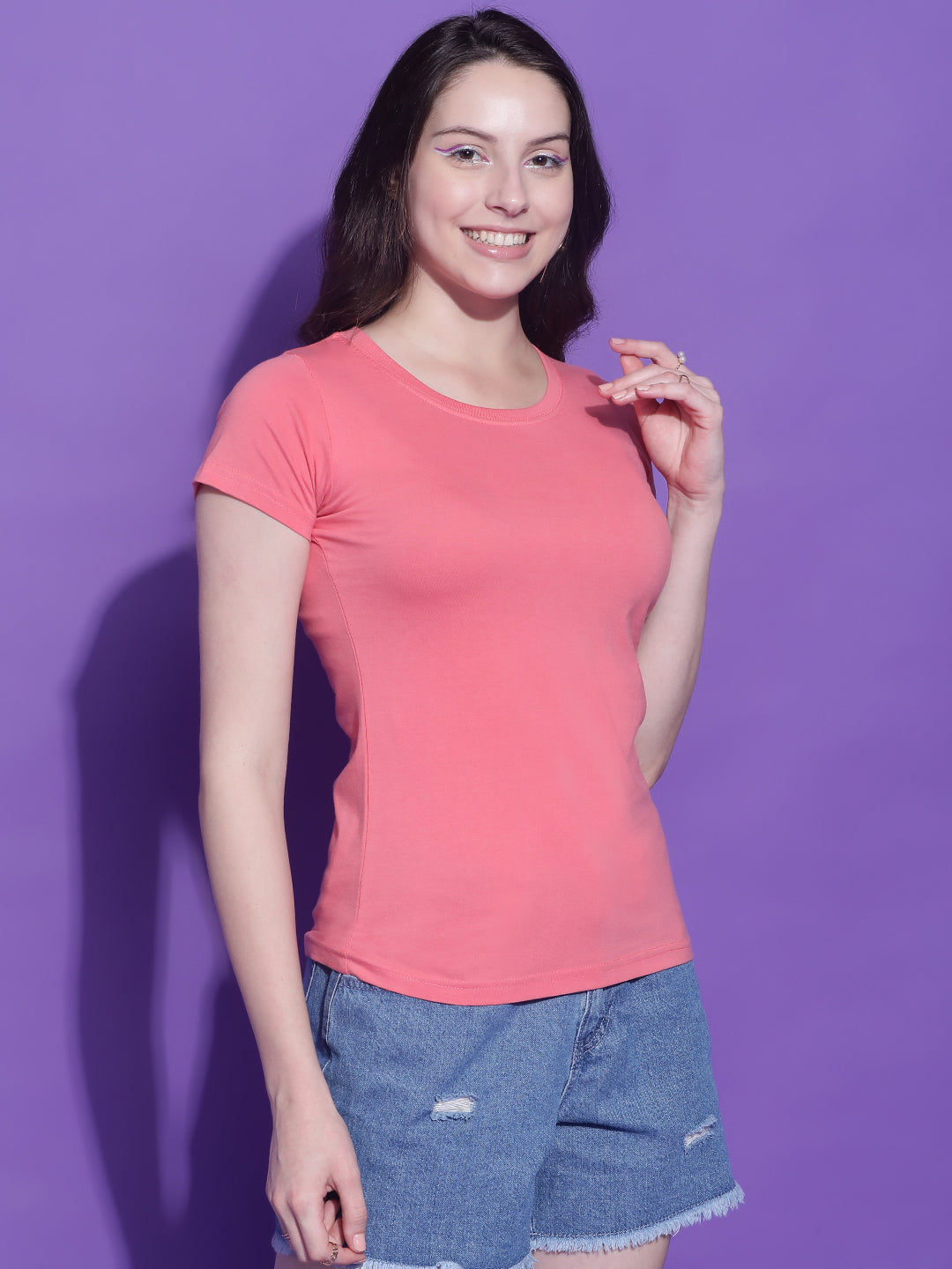 Round Neck Regular Fit Crop Top Half Sleeves T-Shirt