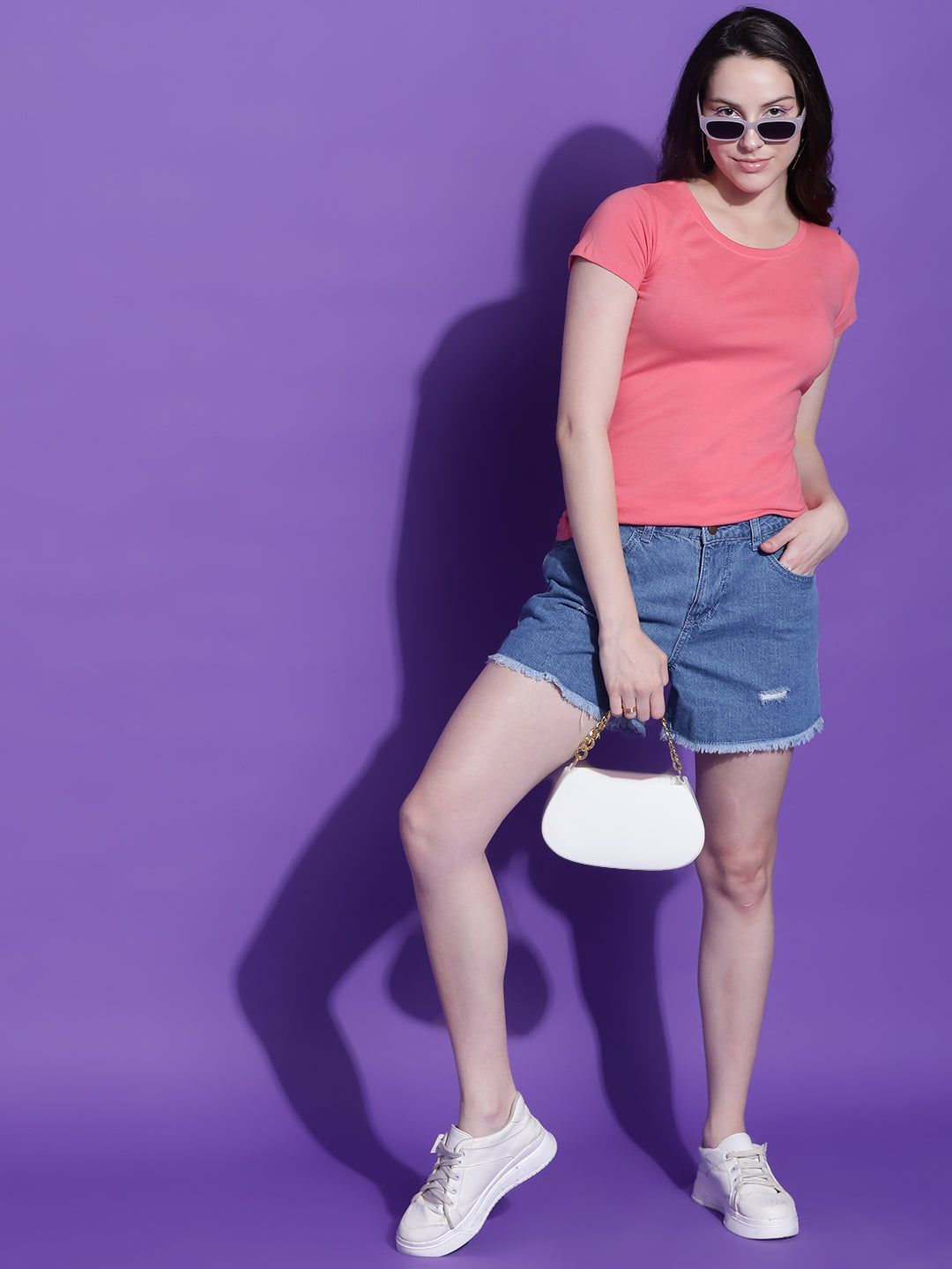 Round Neck Regular Fit Crop Top Half Sleeves T-Shirt