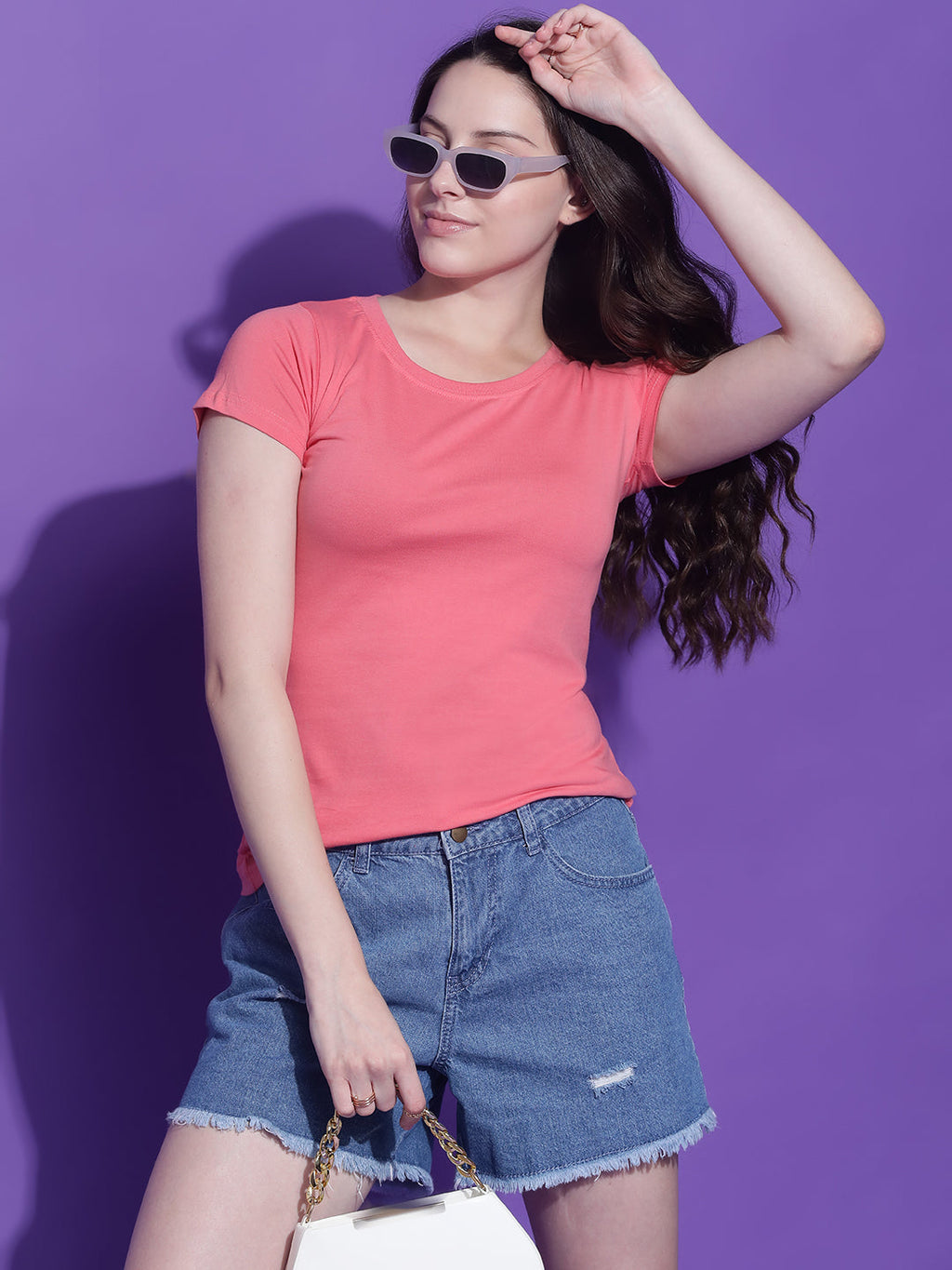 Round Neck Regular Fit Crop Top Half Sleeves T-Shirt
