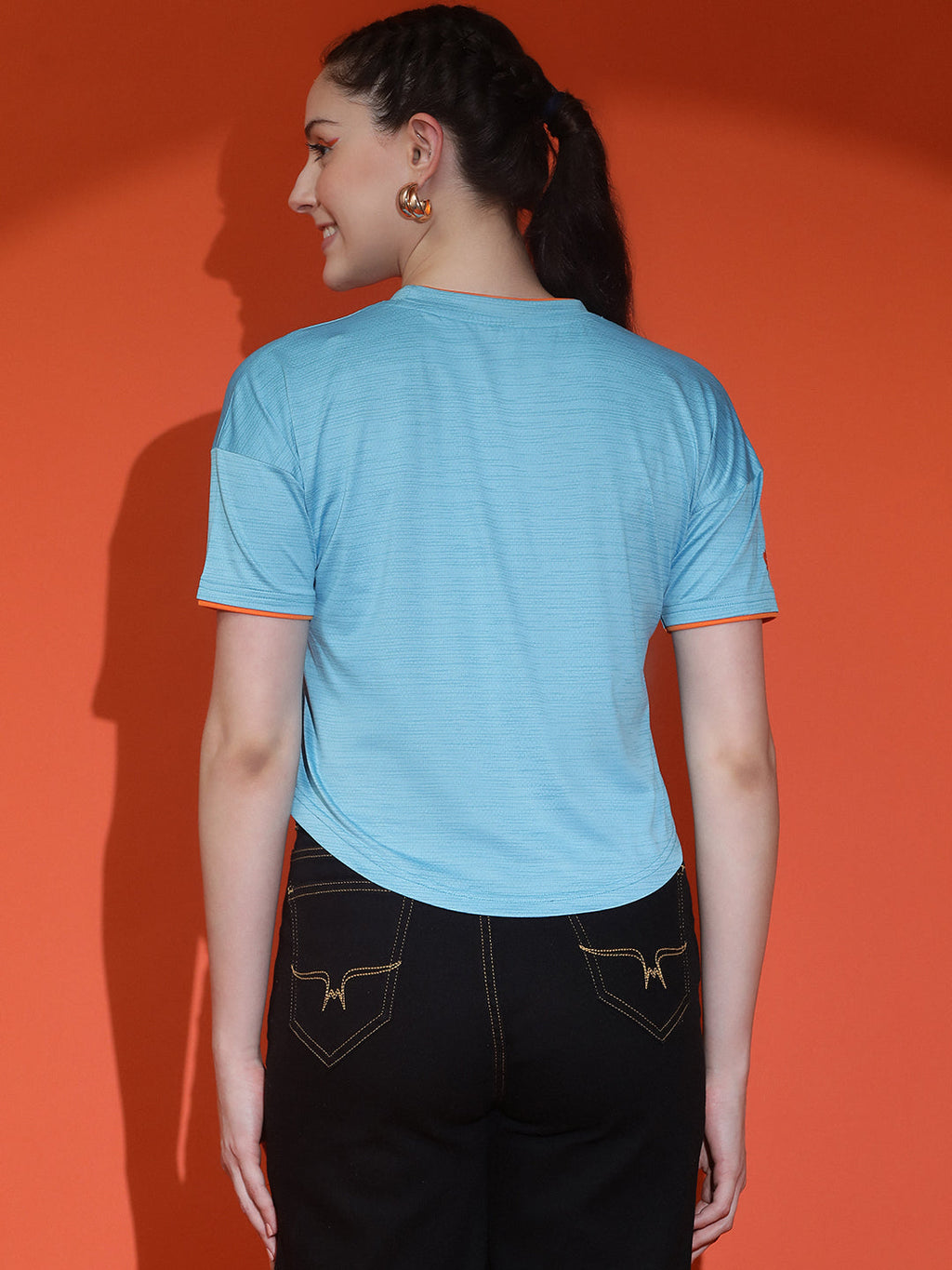 Round Neck Crop Top Drop Shoulder  Half Sleeves T-Shirt