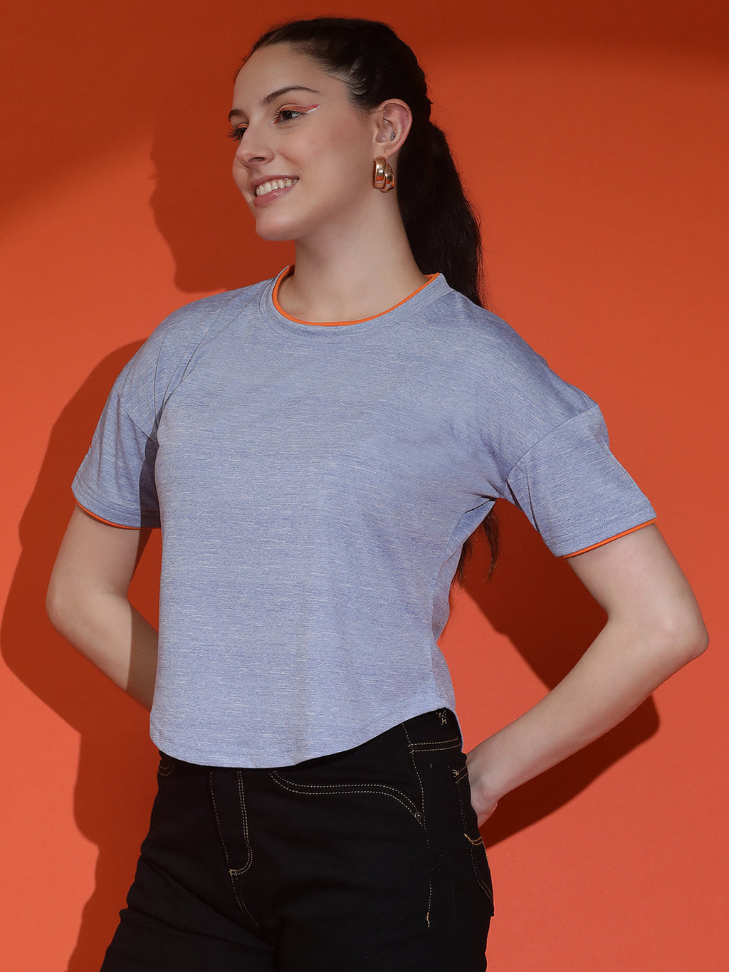 Round Neck Crop Top Drop Shoulder  Half Sleeves T-Shirt