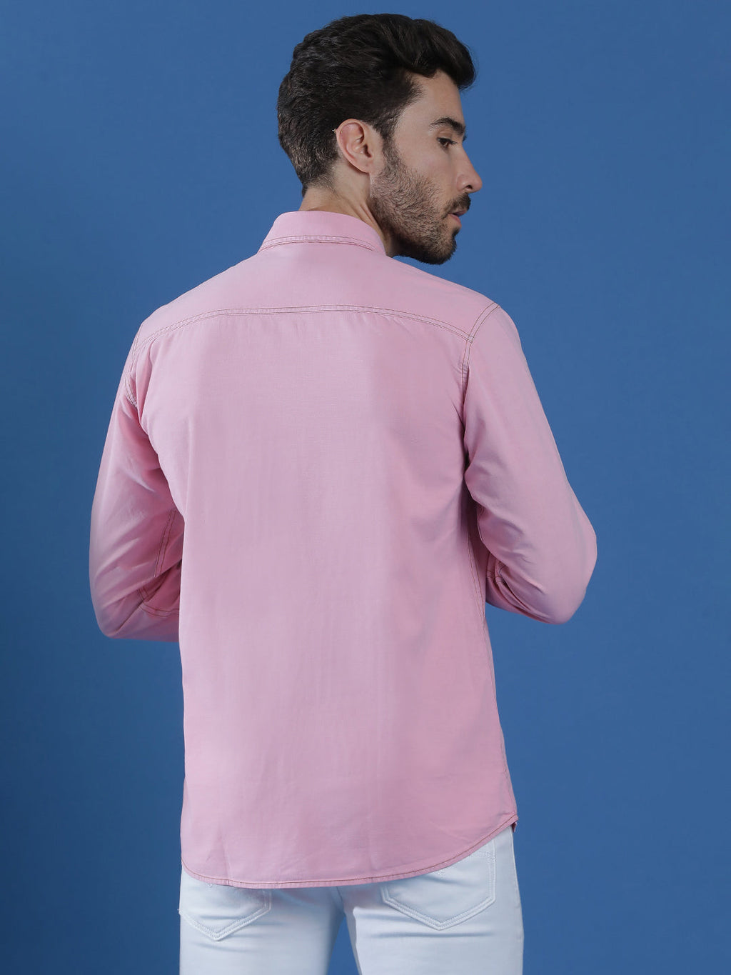 Denim Regular Fit Full Sleeve Cutaway Collar Casual Shirt