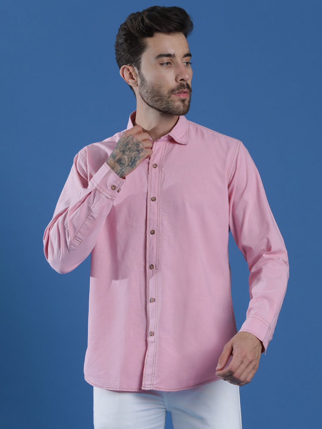 Denim Regular Fit Full Sleeve Cutaway Collar Casual Shirt