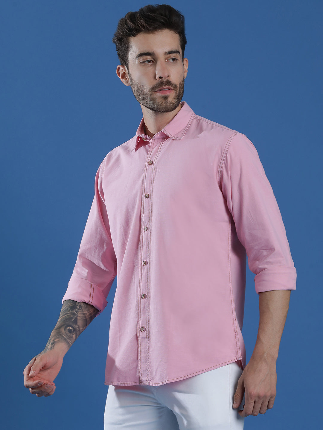 Denim Regular Fit Full Sleeve Cutaway Collar Casual Shirt