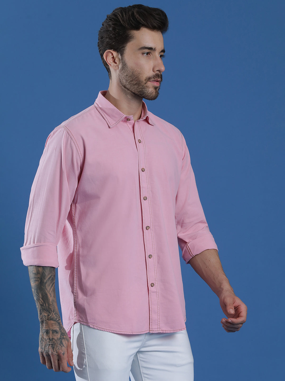 Denim Regular Fit Full Sleeve Cutaway Collar Casual Shirt