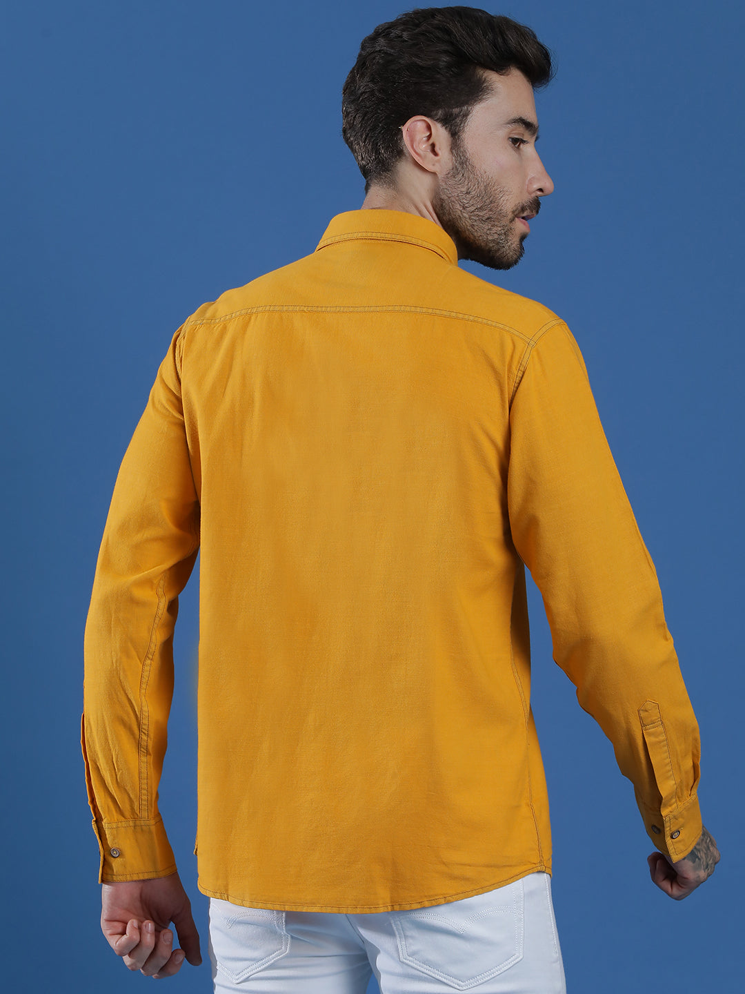 Denim Regular Fit Full Sleeve Cutaway Collar Casual Shirt