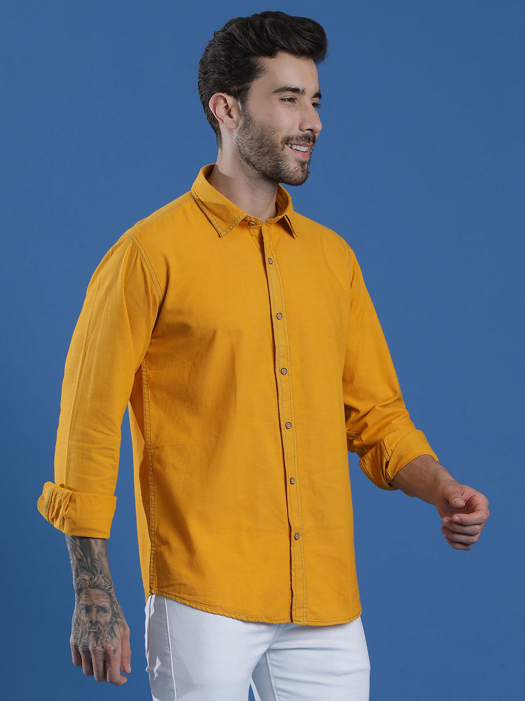 Denim Regular Fit Full Sleeve Cutaway Collar Casual Shirt