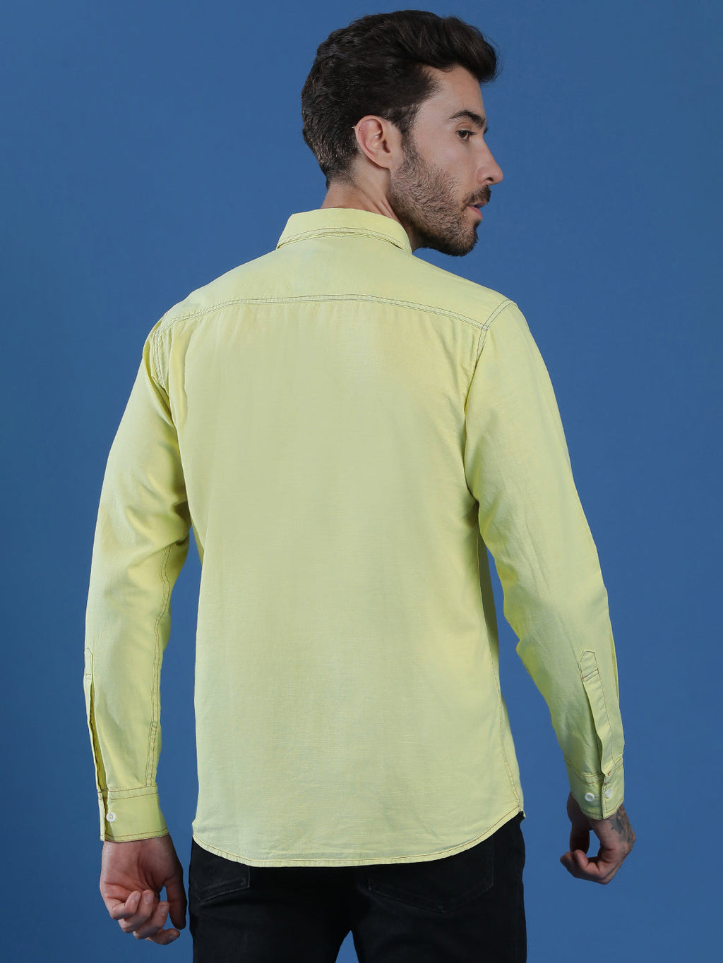 Denim Regular Fit Full Sleeve Cutaway Collar Casual Shirt