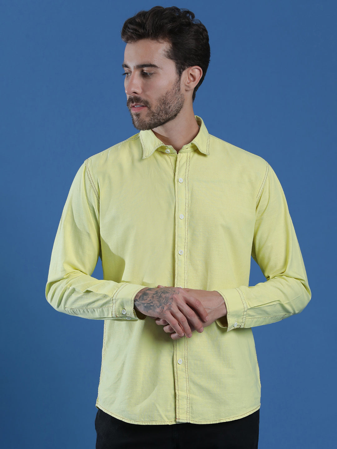 Denim Regular Fit Full Sleeve Cutaway Collar Casual Shirt