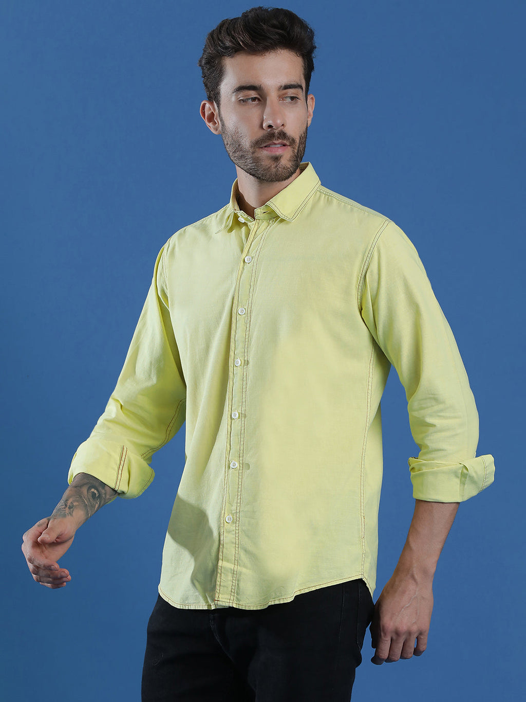 Denim Regular Fit Full Sleeve Cutaway Collar Casual Shirt