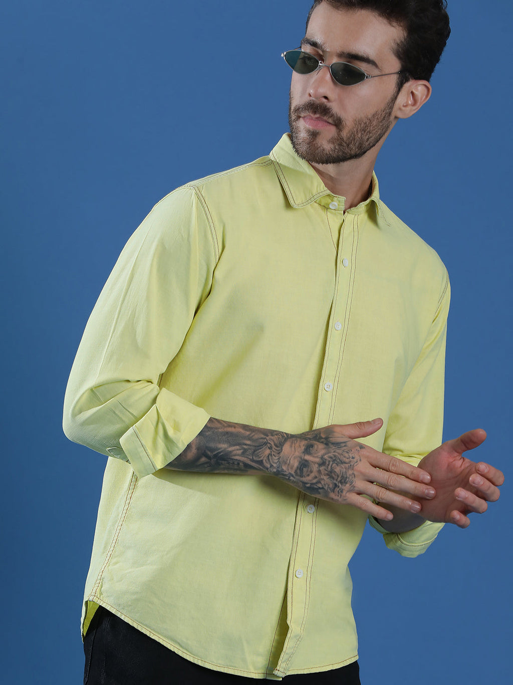 Denim Regular Fit Full Sleeve Cutaway Collar Casual Shirt