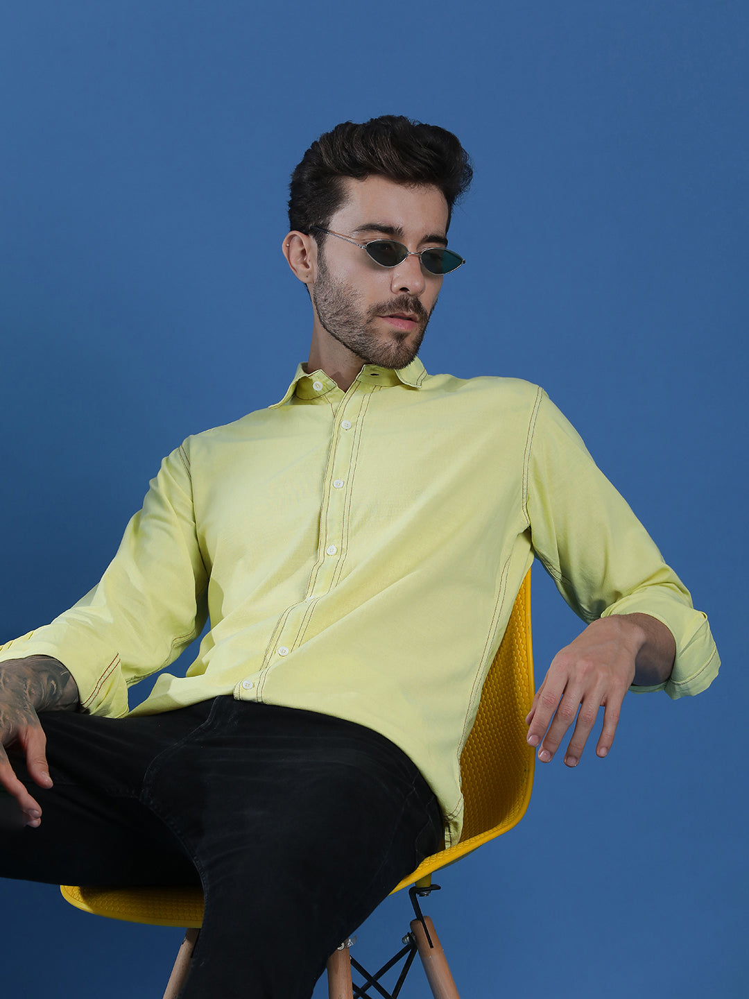 Denim Regular Fit Full Sleeve Cutaway Collar Casual Shirt