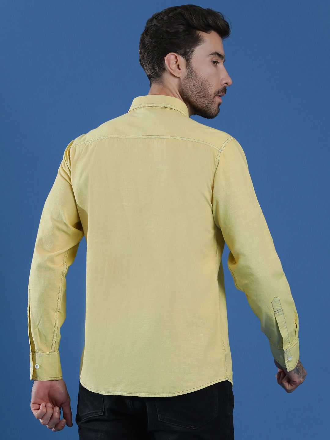 Denim Regular Fit Full Sleeve Cutaway Collar Casual Shirt