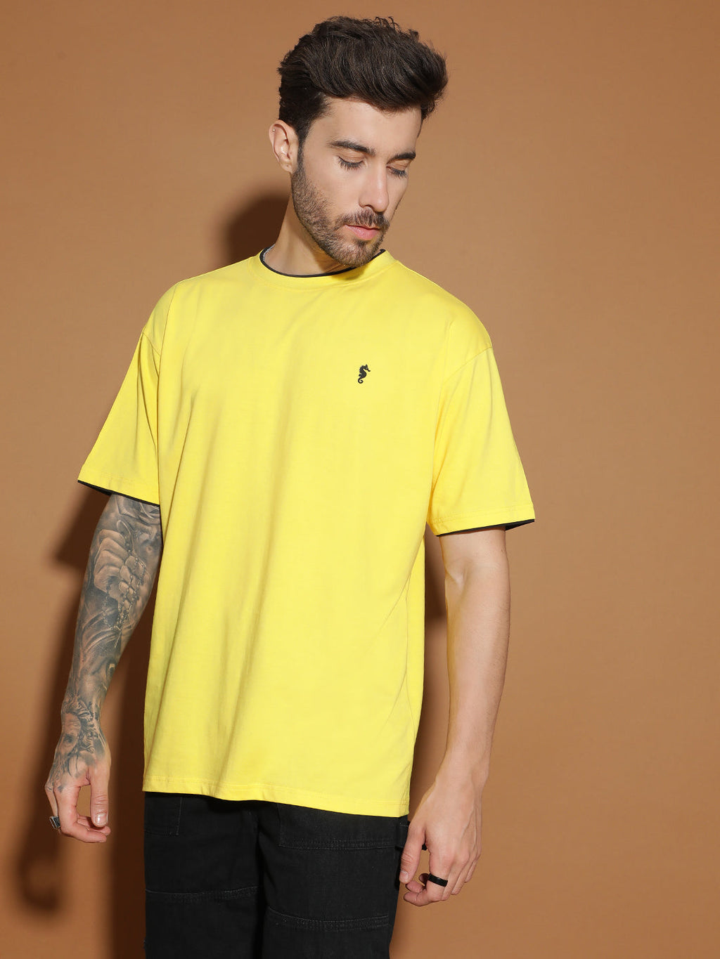 Single Jersey Oversized Round Neck Drop Shoulder Half Sleeve Casual T-Shirt