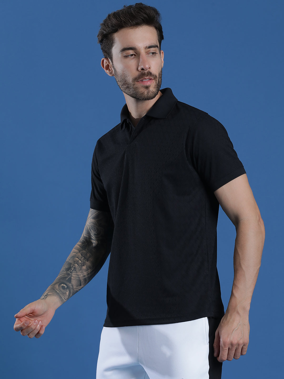Dryfit Polyester Jacquard Textured Polo Neck Half Sleeve T-Shirt