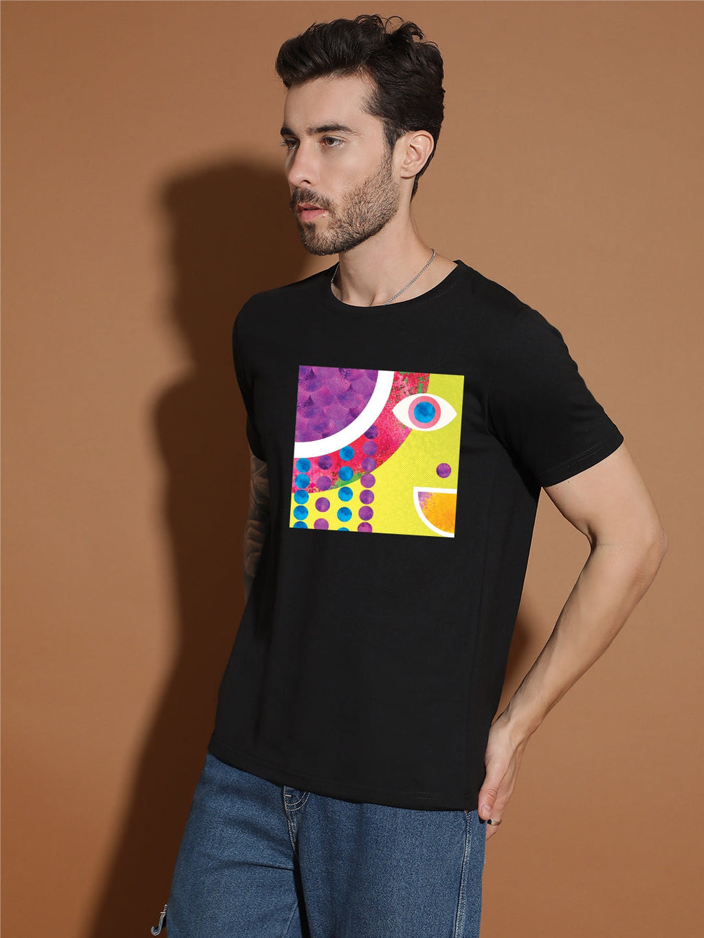 Breezer Tribe Cotton Printed Casual T-Shirt for Men | Round Neck, Half Sleeves, Regular Fit
