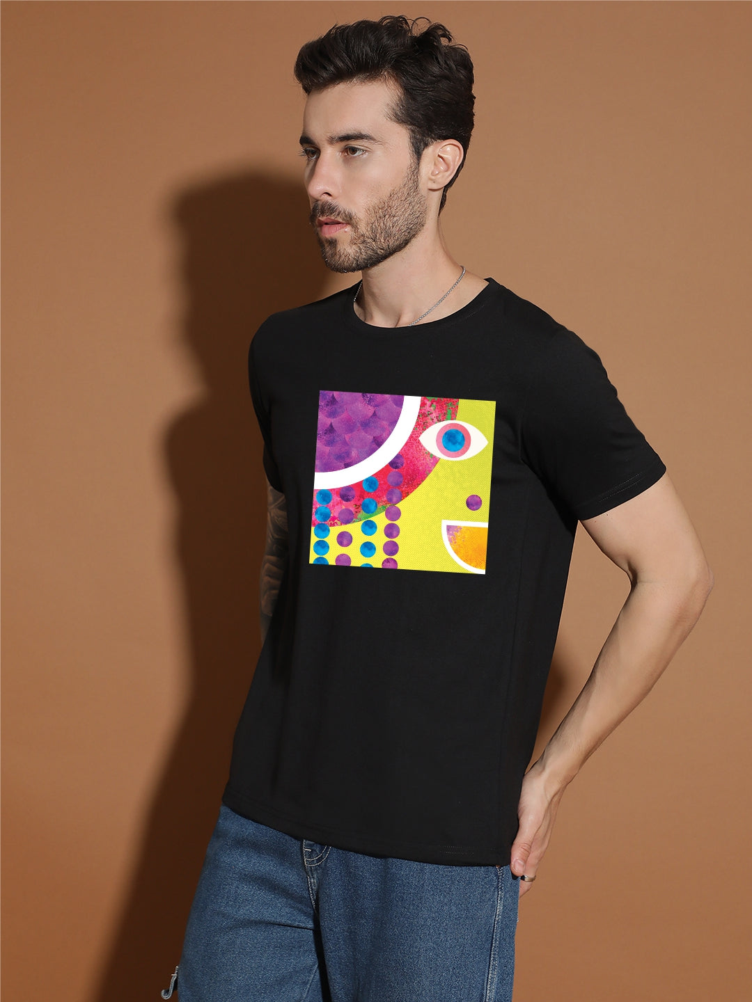 Breezer Tribe Cotton Printed Casual T-Shirt for Men | Round Neck, Half Sleeves, Regular Fit