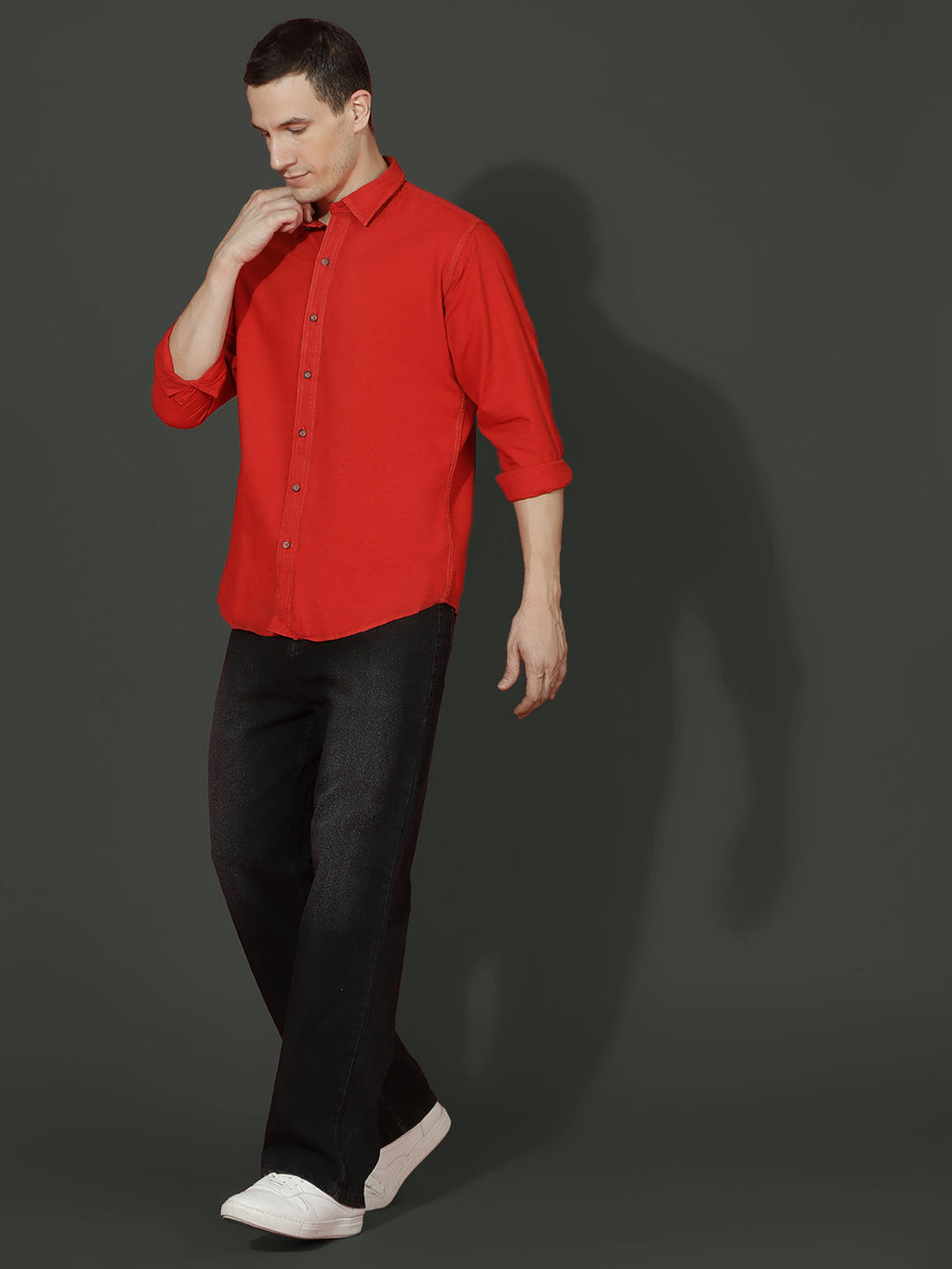Denim Regular Fit Full Sleeve Cutaway Collar Casual Shirt