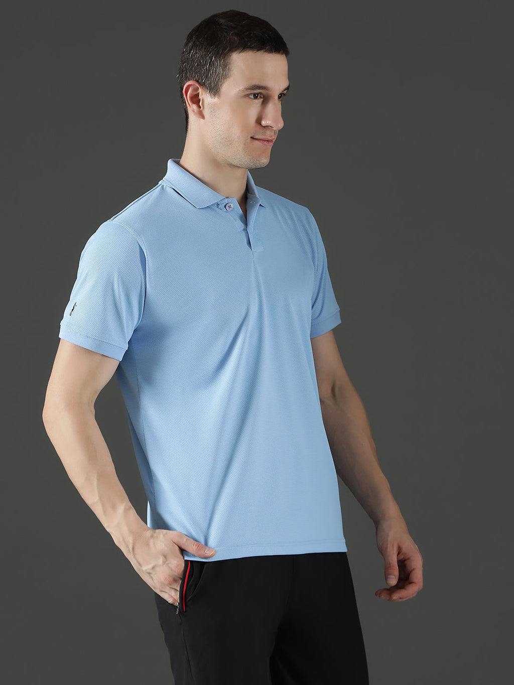 Dryfit Micro Polyester Textured Polo Neck Slim Fit Half Sleeve T-Shirt