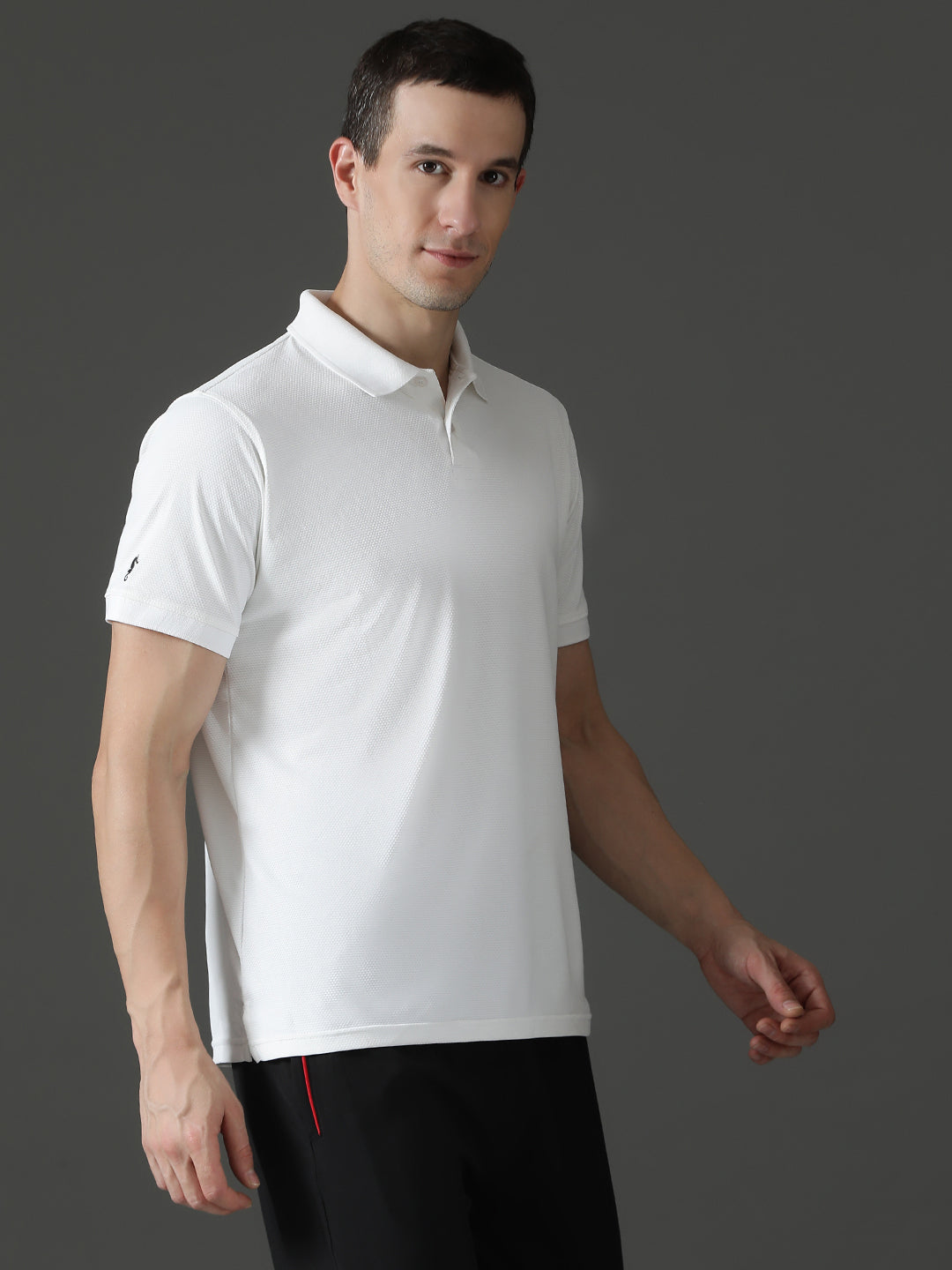 Dryfit Micro Polyester Textured Polo Neck Slim Fit Half Sleeve T-Shirt
