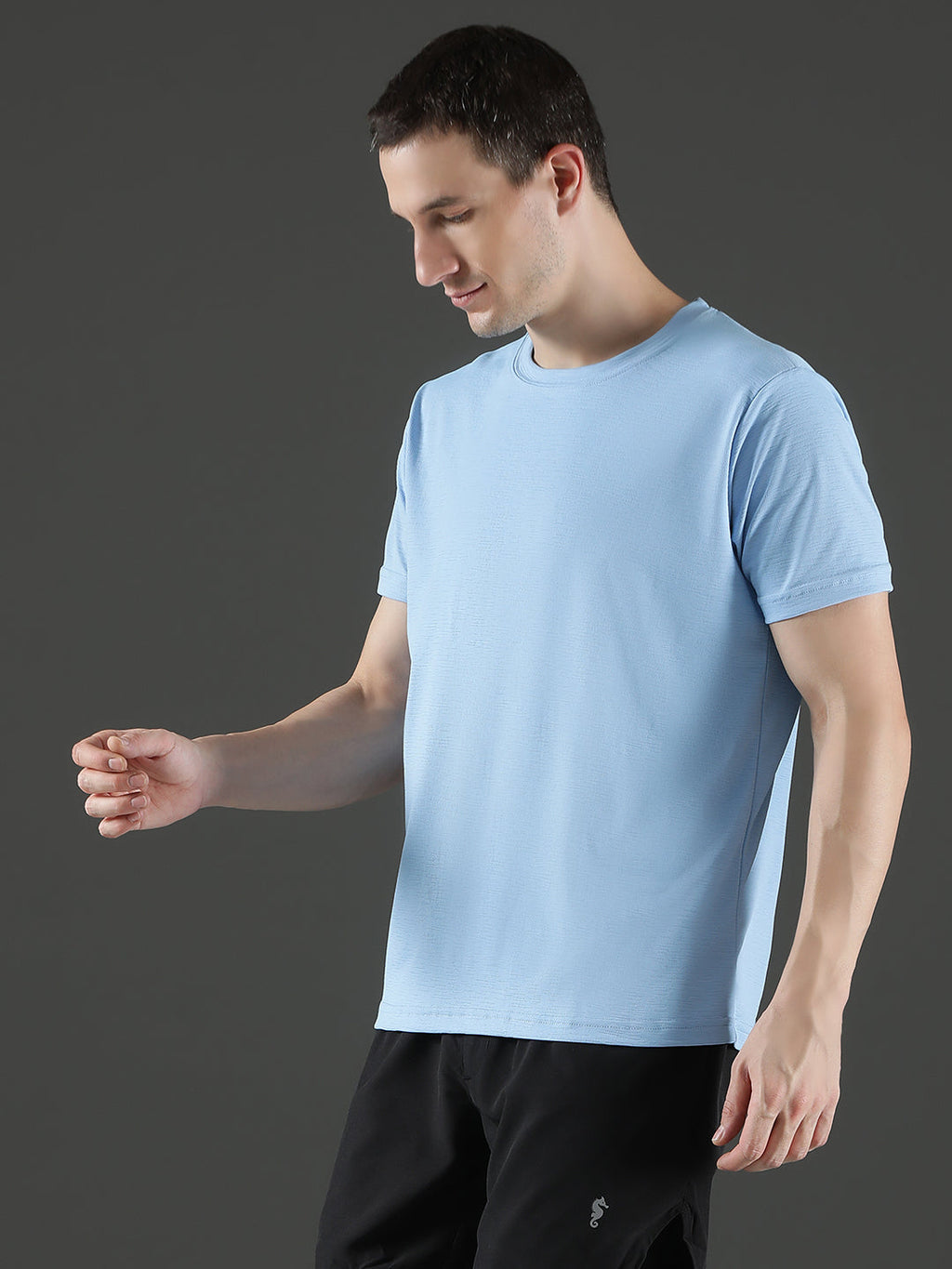 Polyester Lycra Jacquard Textured Round Neck Slim Fit Half Sleeve T-Shirt