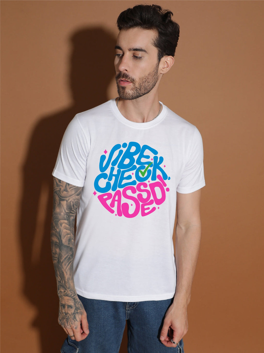 Breezer Tribe White Round Neck Cotton T-Shirt for Men | Regular Fit, Half Sleeves, Casual Printed Style